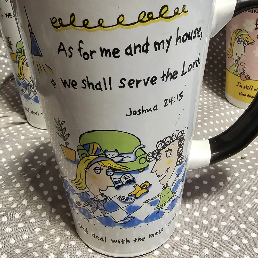 Pink Cartoon Scripture Ceramic Coffee Mug with Black Handle Set Of 4